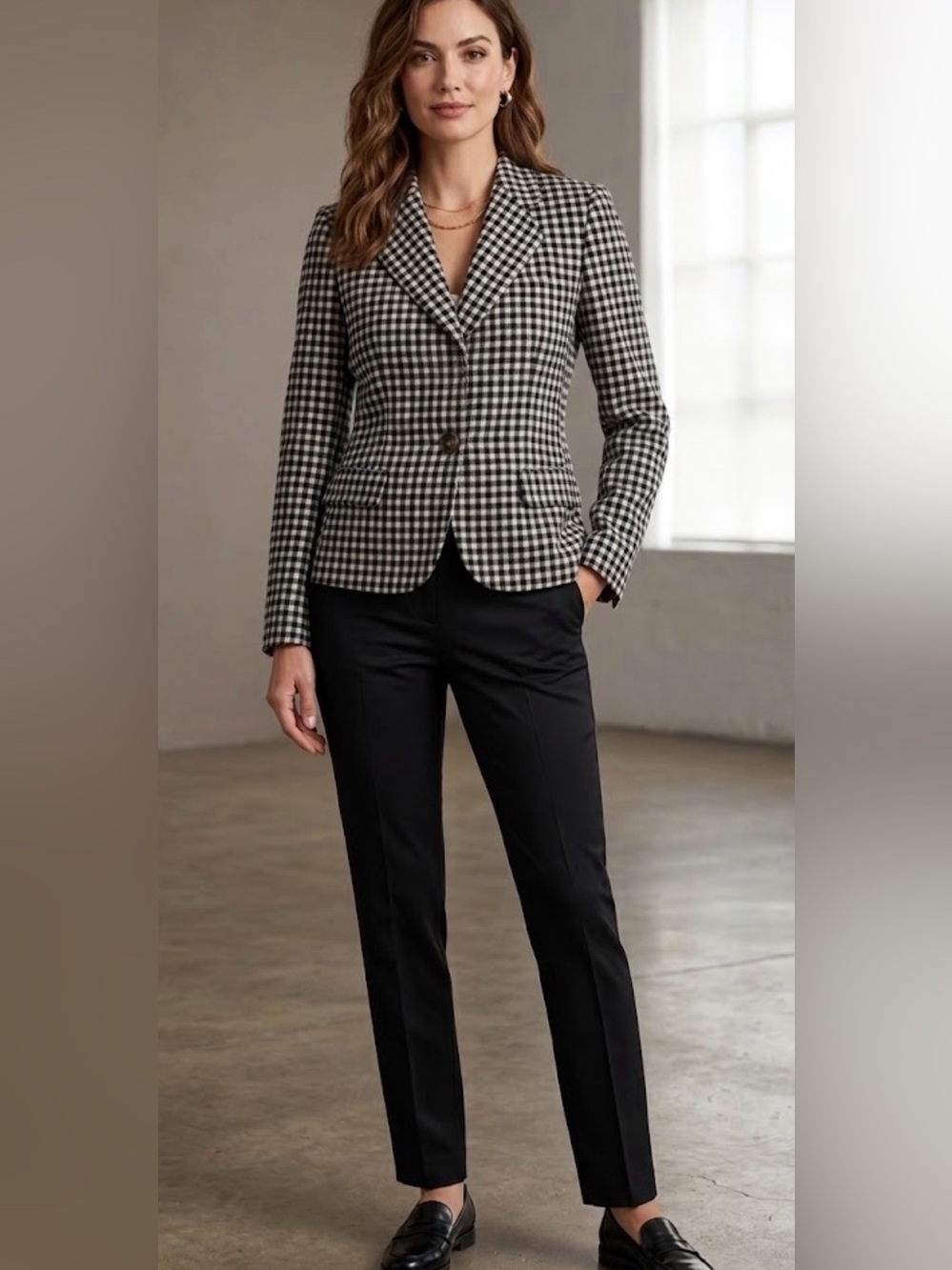 Evan Picone Black & White Gingham Blazer